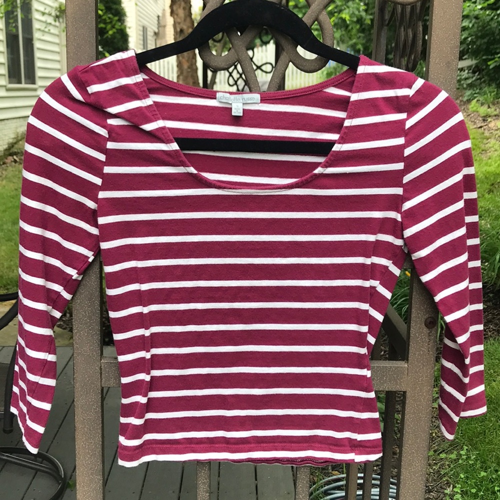 striped 3/4 sleeve crop top
